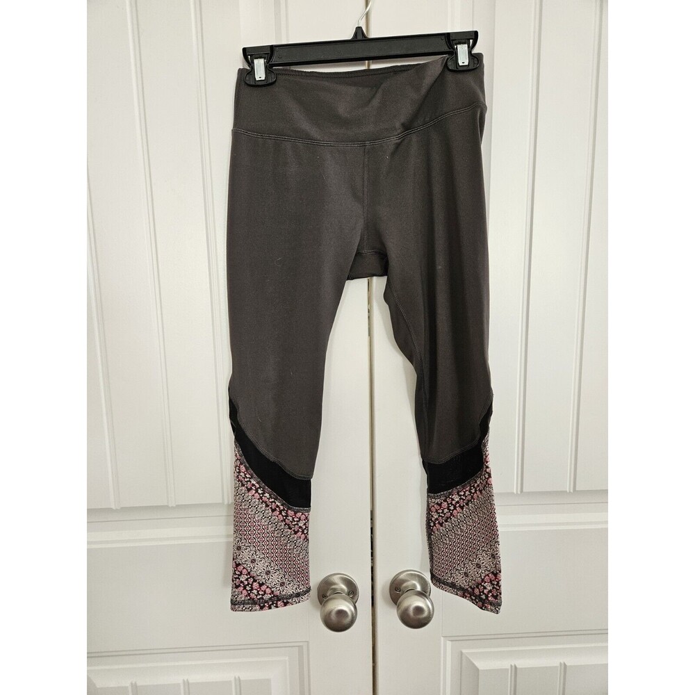 Gaiam Yoga Pants Leggings Grey With Pink Floral Detail Size S